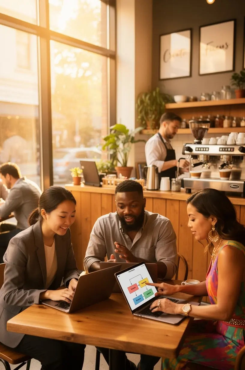 Close-up of hands typing on a laptop displaying workflow optimization software interface.