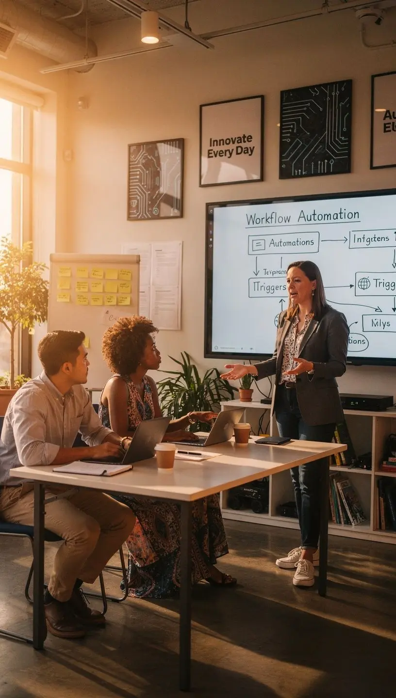 Graphic showing a step-by-step process chart for improving productivity with color-coded stages.